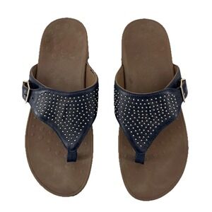 Vionic  Sandals Women 10 Navy Blue Studded Leather Platform Thong Orthotic